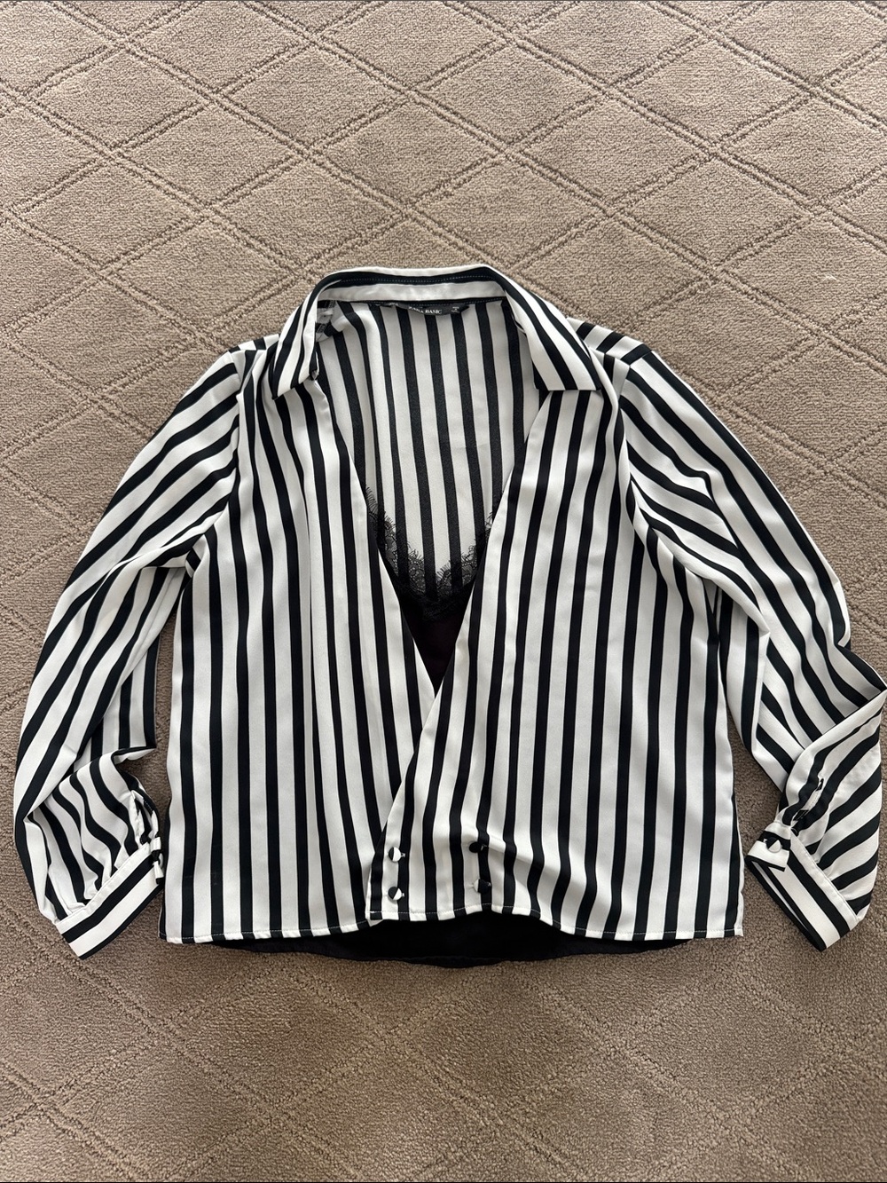 Zara Black and White Vertical Stripe Button-Front Blouse